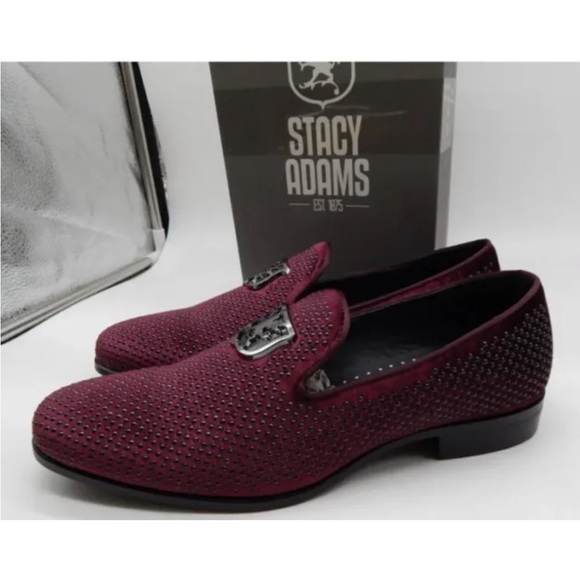 Stacy Adams Men 14 M Shoes Swagger Studded Slip On Satin Burgundy 25228-601 - Picture 3 of 4